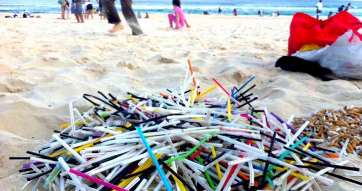 plastic straws on beach