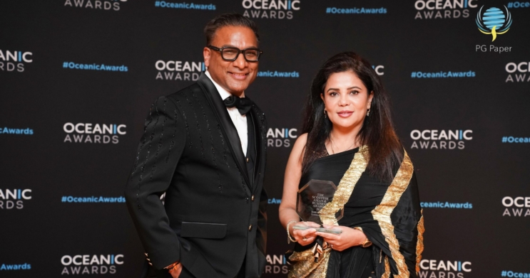 (left) Puneet Gupta OBE (right) Dr Poonam Gupta OBE receiving Scots of the Year Award at the 18th Scottish Asian Business Awards 2025.