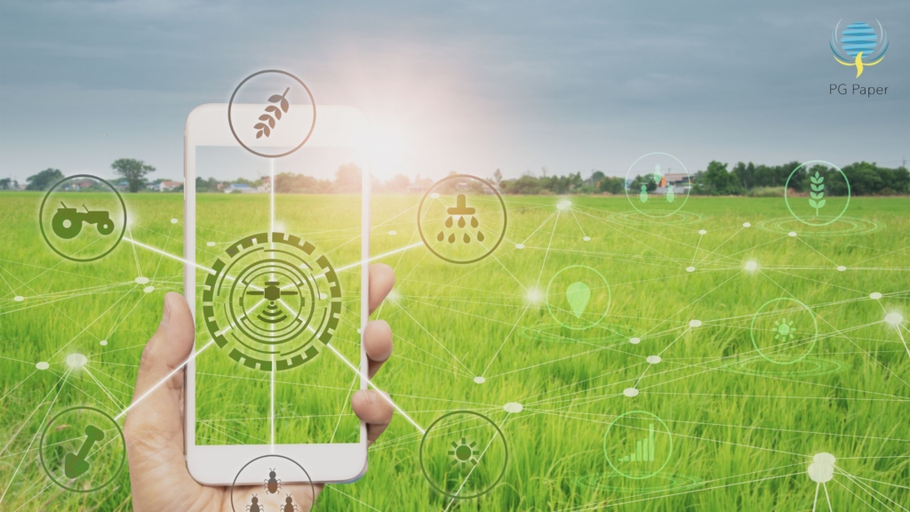 Graphic showing traceability icons on green scenery.