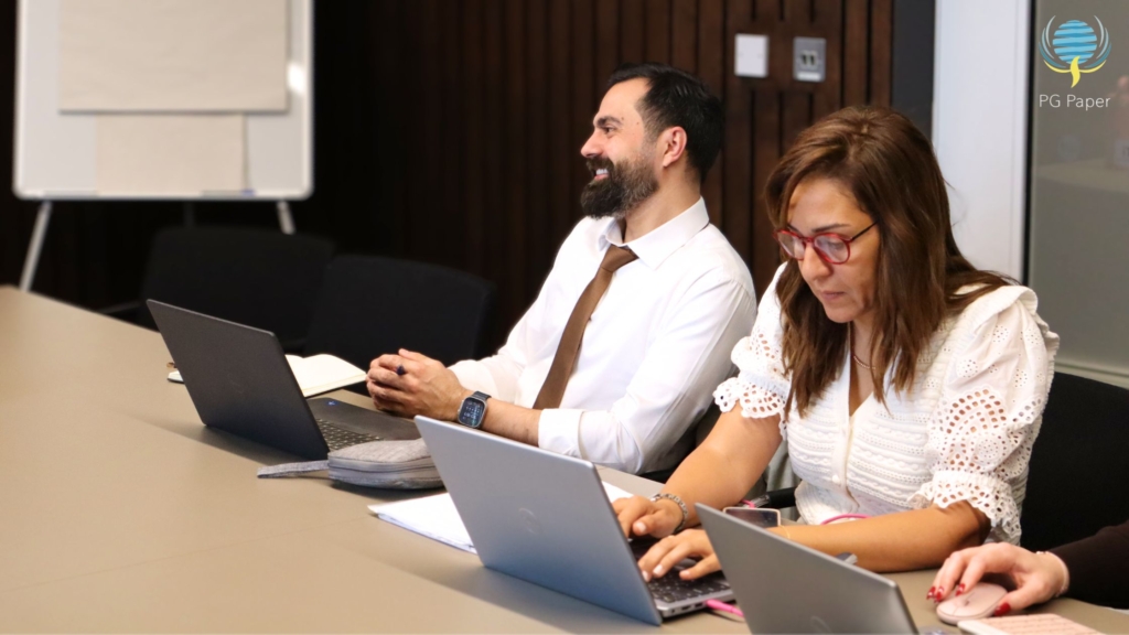 Middle East and North Africa Team, Hammad and Yasmina in a meeting for PG paper boardroom.
