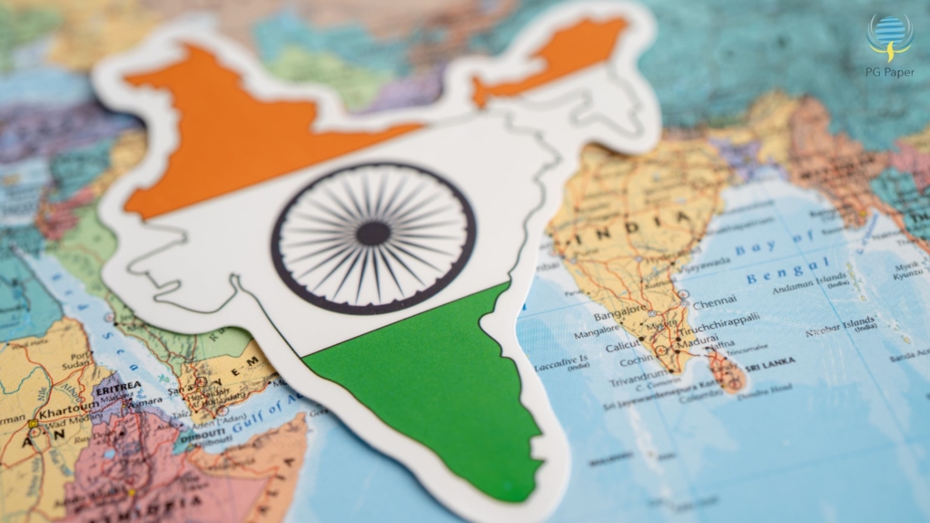 Map showing India with the India country flag in the shape of the country.